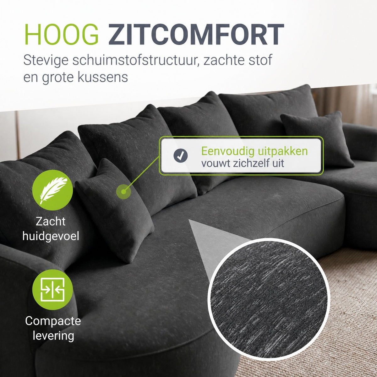 Sofa Tirano mit Ottomane & Dekokissen